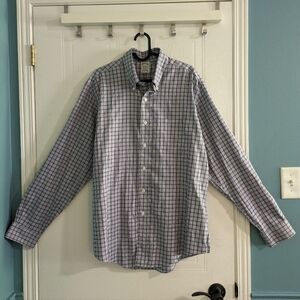 Brooks Brothers Shirt Button Front Blue Purple Checked Size Large Long Sleeve